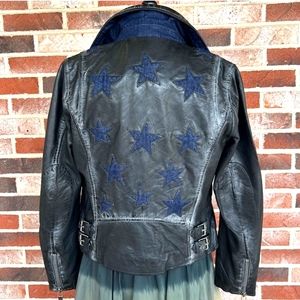 Mauritius - Christy Lambskin Leather Jacket - Black with Denim Stars! PRICE FIRM